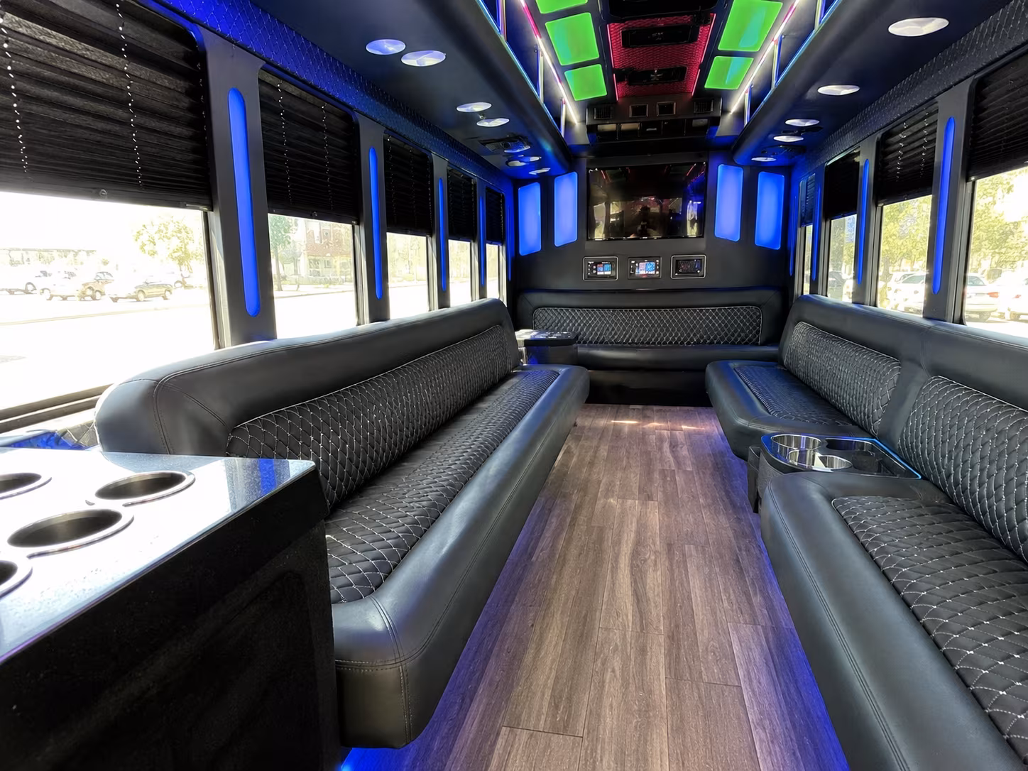 indio 15 passenger party bus inside