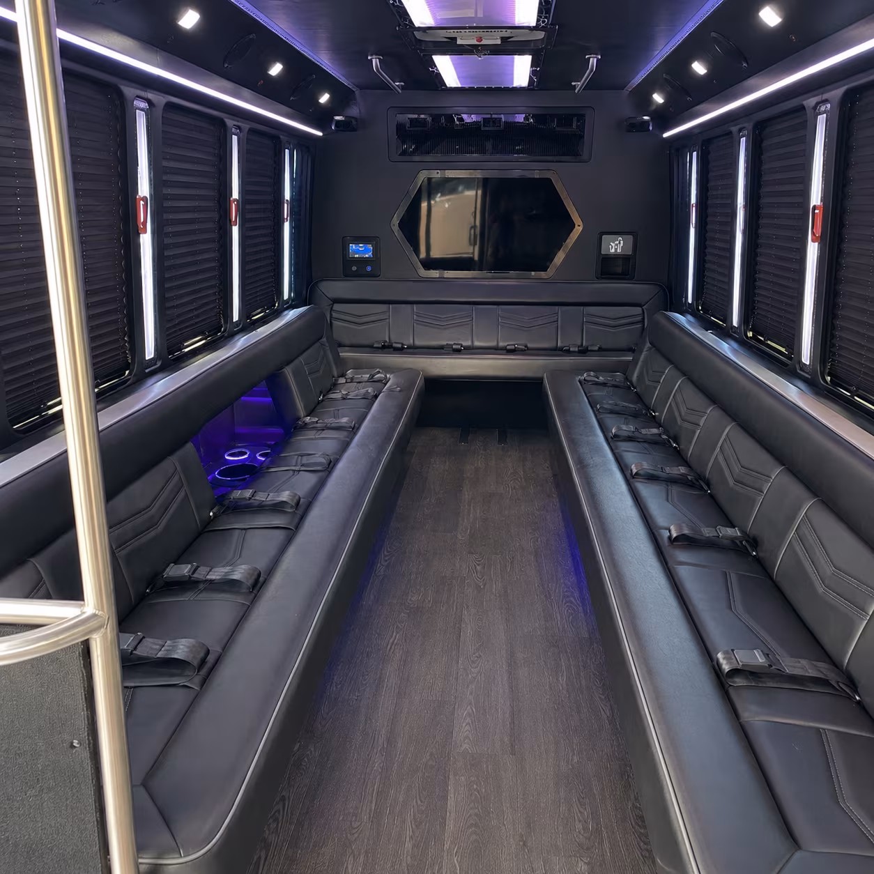 indio 18 passenger party bus interior