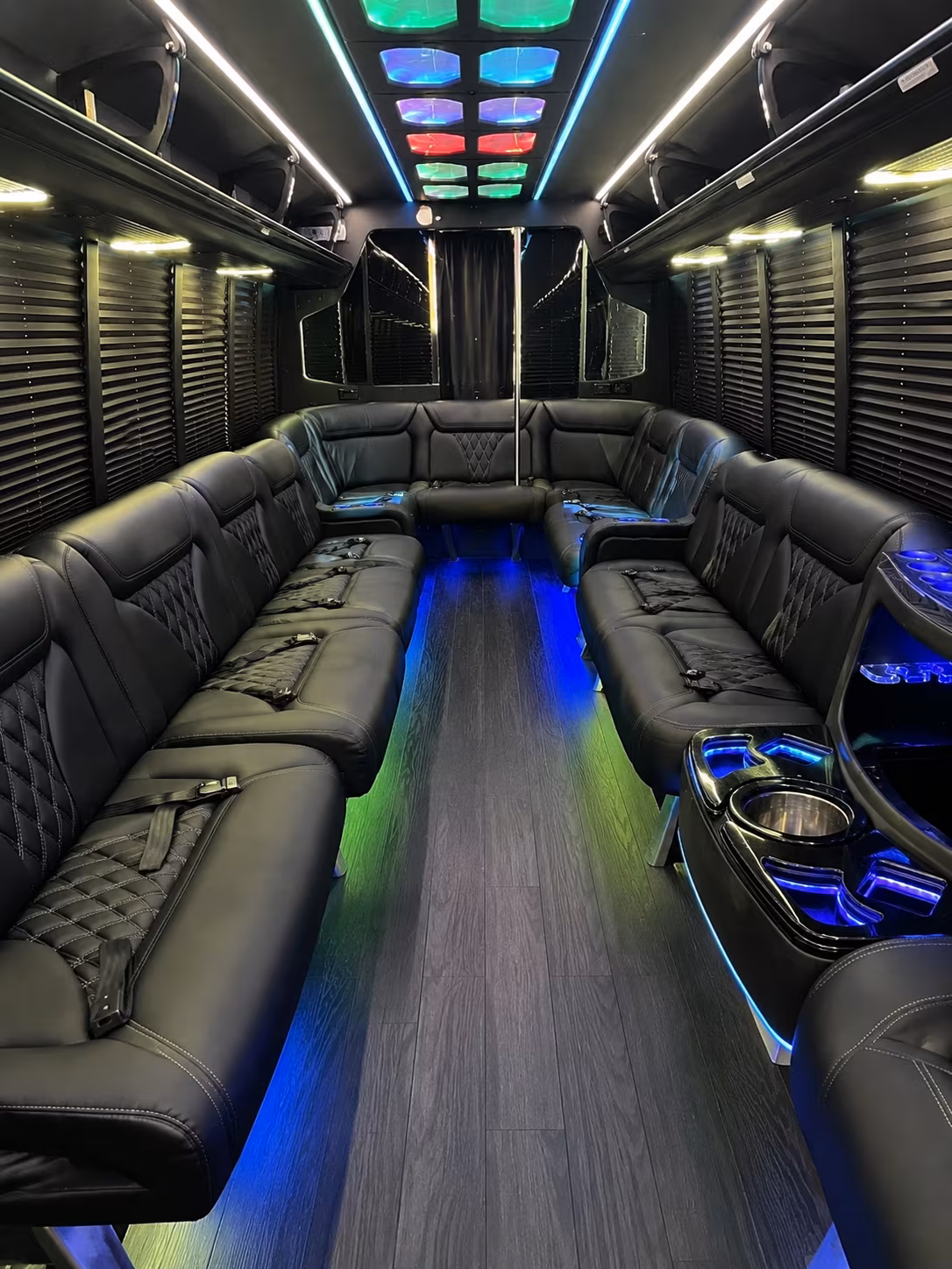 indio 20 passenger party bus interior