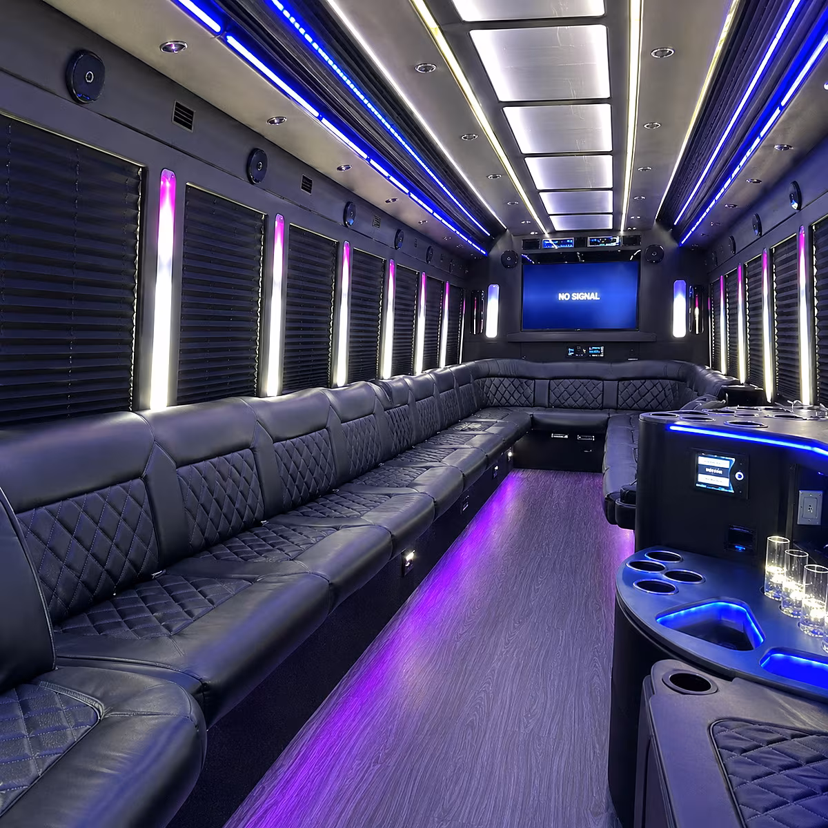 indio 30 passenger party bus inside