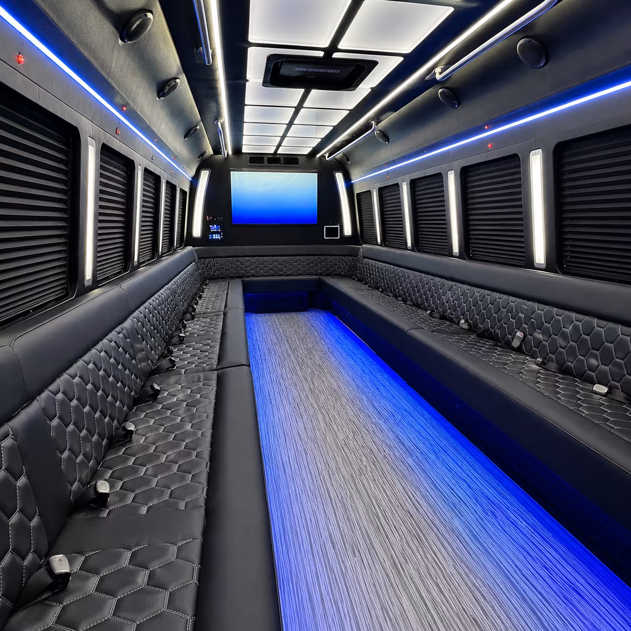 indio 50 passenger party bus inside
